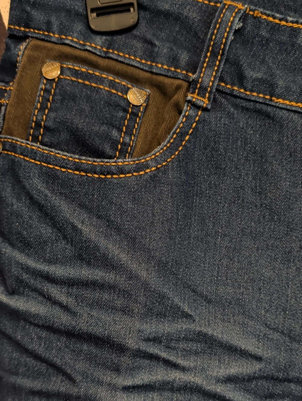COOGI Dark Blue Denim Jean Shorts with Brown Trim